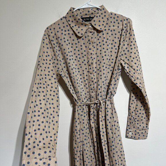 Like New REFKA Modest Clothing Linen Maxi Dress Collared Polka Dots, Size 12 - Picture 4 of 7